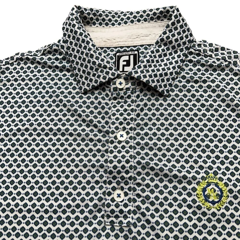 Footjoy FJ Polo Shirt Mens XL Short Sleeve Performance Golf Geometric Green